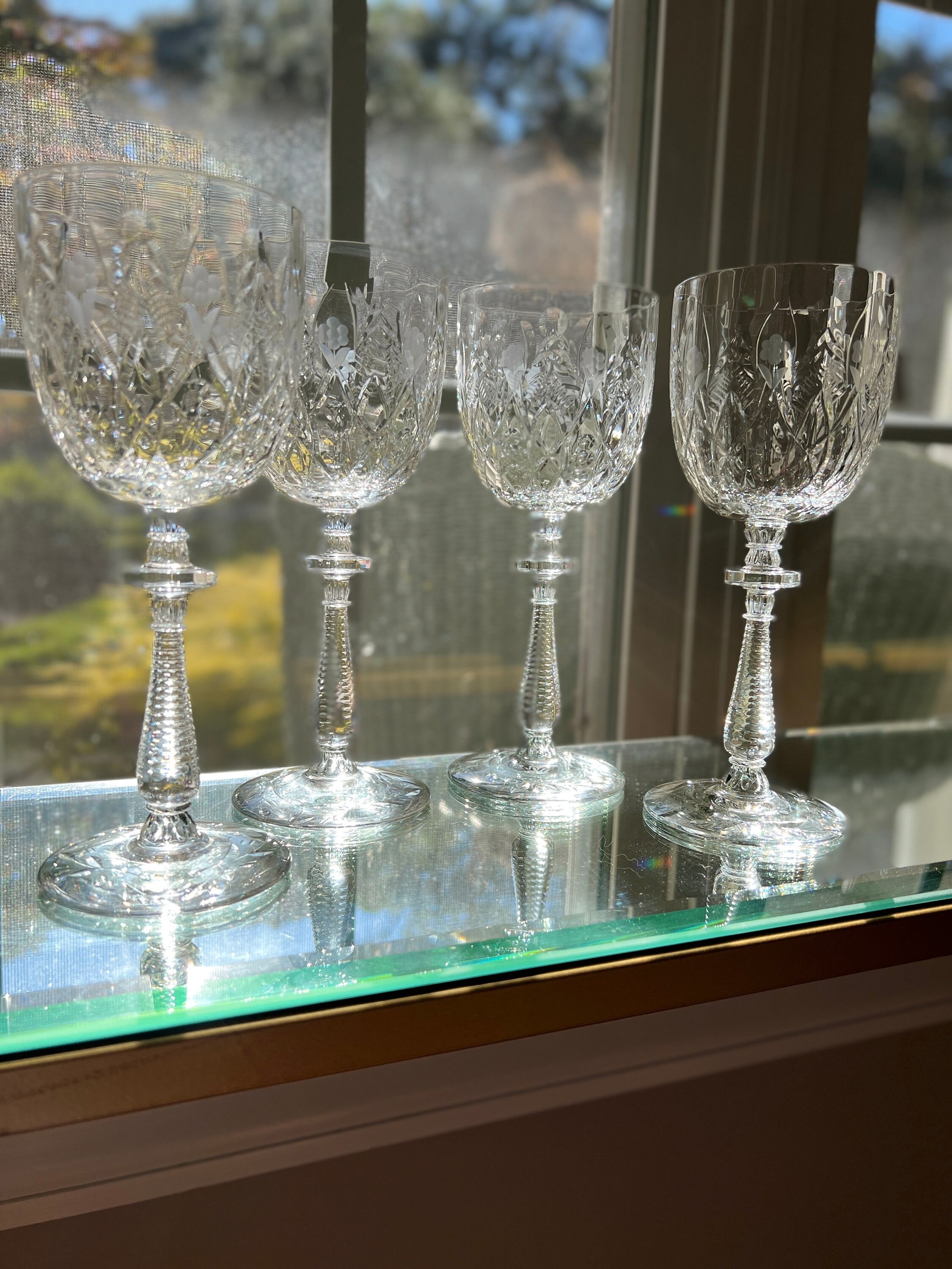 Vintage Etched CRYSTAL Wine Glasses, Set of 5, Fostoria, Buttercup, circa  1940's, Vintage Etched Water Goblets, Vintage Wedding Wine Glasses