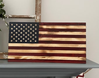 Rustic Handmade Wood American Flag, Patriotic, Mantel, Tabletop, Shelf, Holiday Decor, Farmhouse