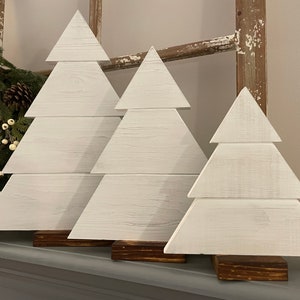 Wood Christmas Tree Set of 3, Holiday Decor, Painted Rustic Farmhouse Pine Tree for Tabletop or Mantle