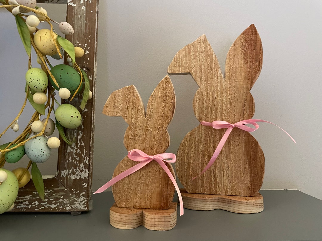 Cedar Wood Rabbits Set of Two Easter Bunny Decor Spring Etsy
