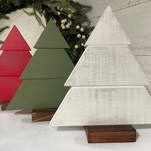 Wood Christmas Tree, Holiday Decor, Painted Rustic Farmhouse Pine Tree for Tabletop or Mantle