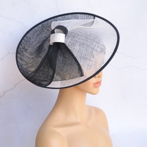 Black/Ivory Sinamay fascinator Wedding accessories with bow British Hat,Kentucky Derby Hat,Fancy Hat,wedding hat,fascinator,tea party hat.