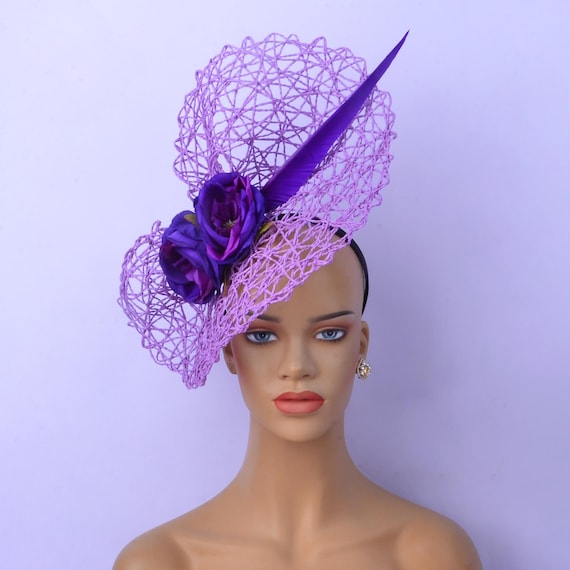 Purple, feather fascinator Hair piece for Derby, Church, Parties (010) Purple Feather Kentucky Derby Fascinator Hat Wedding  main image 4