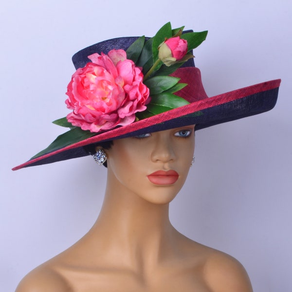 New stylish big sinamay Hats with flower/Kentucky Derby/Church/Large sinamay Hat/Tea Party/Church/Dressey/Millinery,Church RACES wedding.