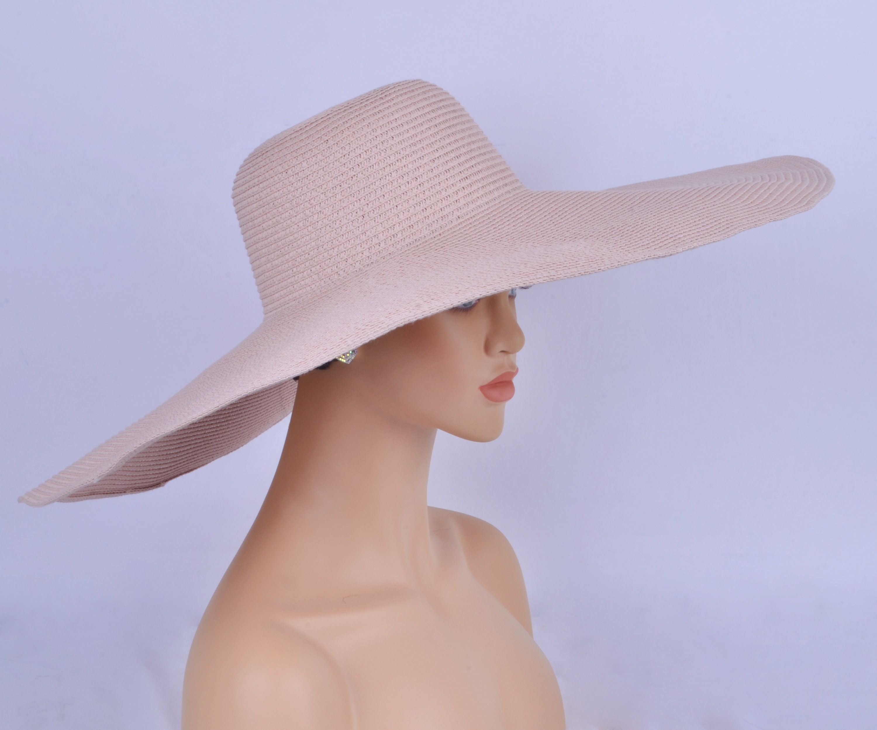Pink Wide Brim Oversized Beach Hats 