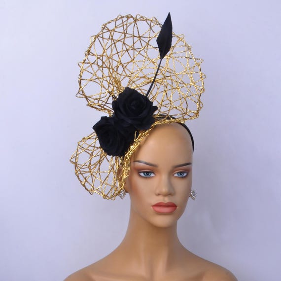 Black Fascinator with Gold Accents Black Gold Fascinator - Etsy main image 3
