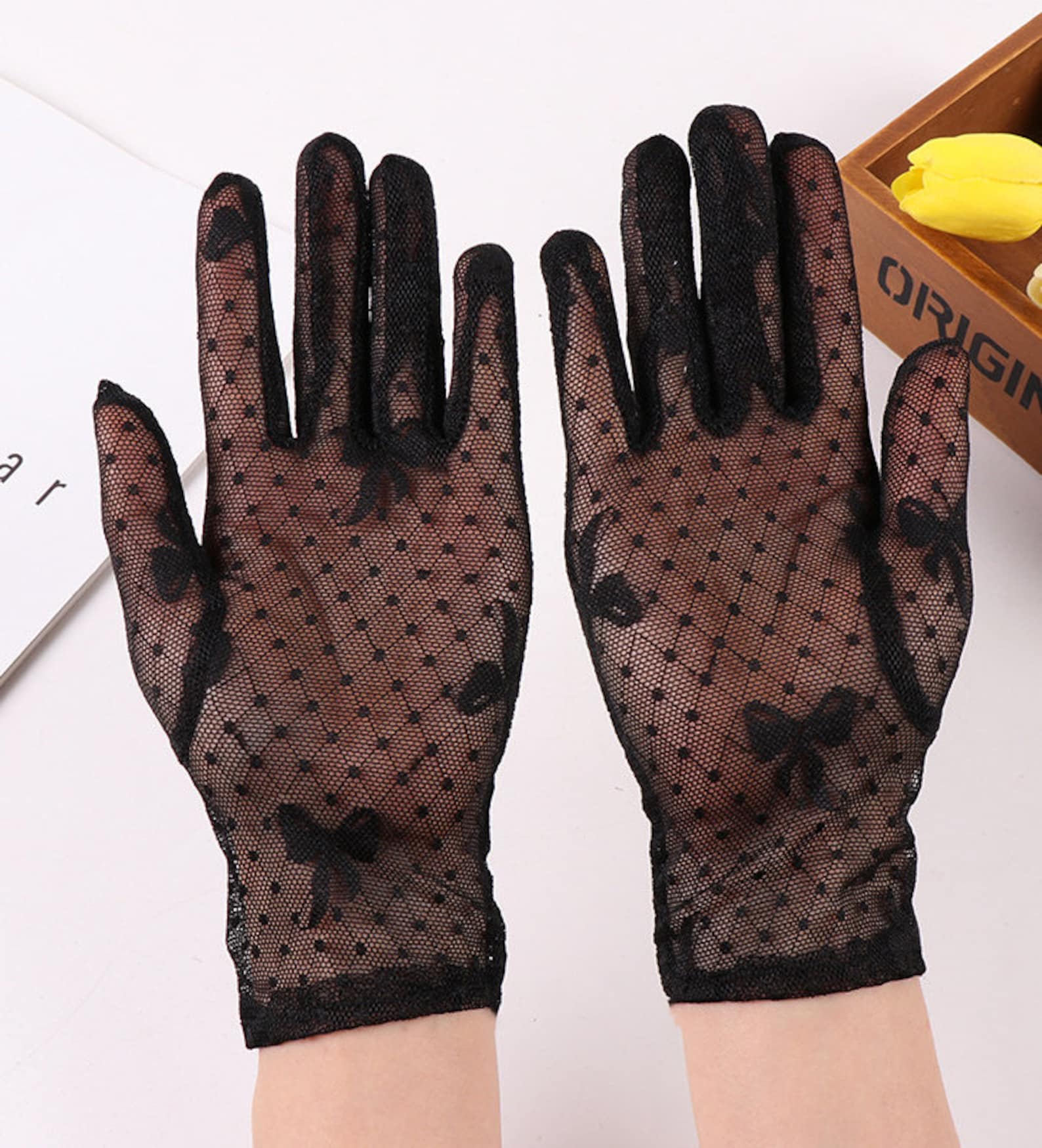 Stylish Black Mesh Sheer Gloves Elegant Retro Gloves Courtesy Etsy