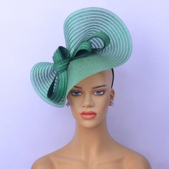 NEW Kentucky Derby Fascinator- Tea party, teal green Hat hat, NEW Fascinator! NEW Large Emerald Green Fascinator Saucer Hatinator Church  main image 4