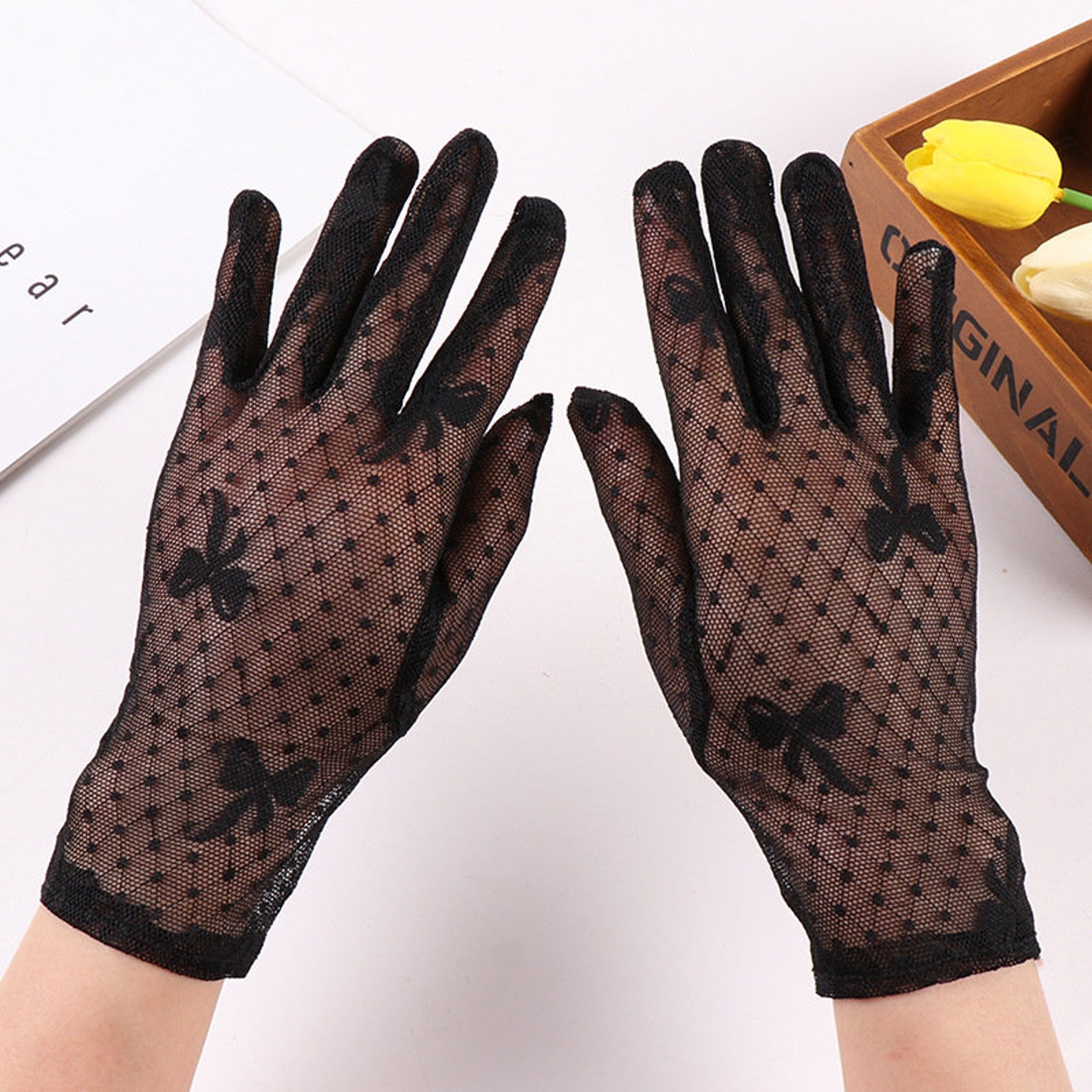 Stylish Black Mesh Sheer Gloves Elegant Retro Gloves Courtesy Etsy