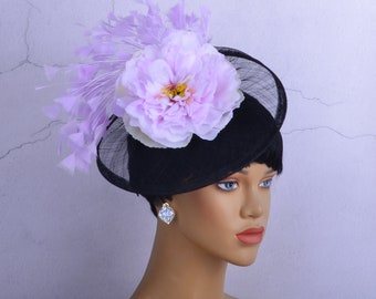 New sinamay fascinator with feathers/silk flower,Party Hat,Church Hat,Melbourne cup,Kentucky Derby,Fancy Hat,wedding hat,two colours.