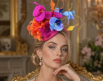 Fuchsia & Orange Kentucky Derby Hat –Sinamay Tea Party Fascinator