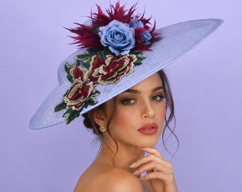 Light Blue Sinamay Kentucky Derby Fascinator – Elegant Church & Special Occasion Hat