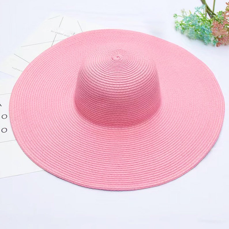 Purple Wide Brim Oversized Beach Hats/Straw hat/Beach hat For Women Large Straw Hat Anti-uv Sun Protection Foldable Sun Shade Hat Cap Cover. Pink