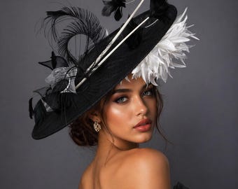 Black & Ivory Sinamay Fascinator: Kentucky Derby Tea Party-hoed