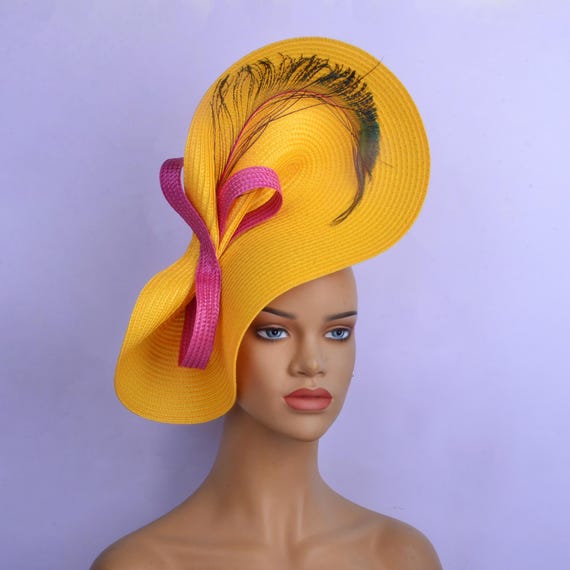 Yellow Kentucky Derby Fascinator: Feather Tea Party Hat  display picture 3