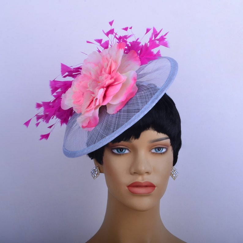 Neuer Sinamay Fascinator mit Federn/Seidenblume, Partyhut,Church Hat,Melbourne Cup,Kentucky Derby,Fancy Hat,Hochzeitshut, dreifarbig. Bild 8