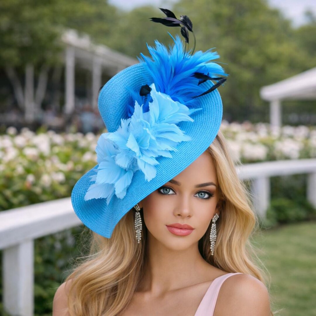 Peacock Blue Kentucky Derby Hat: Feather Fascinator - Etsy display picture 1