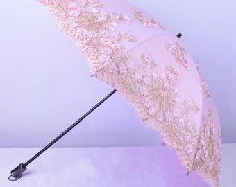 Exquisite flowers pink Parasol,UV Protection,Wedding,Bridal Shower,Anniversary gifts,Cocktail Party,Wedding Decoration,Embroidery umbrella.