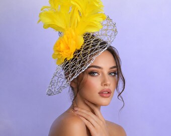 SALE Black & Yellow Kentucky Derby Hat: Wide Brim Wedding  display picture 1