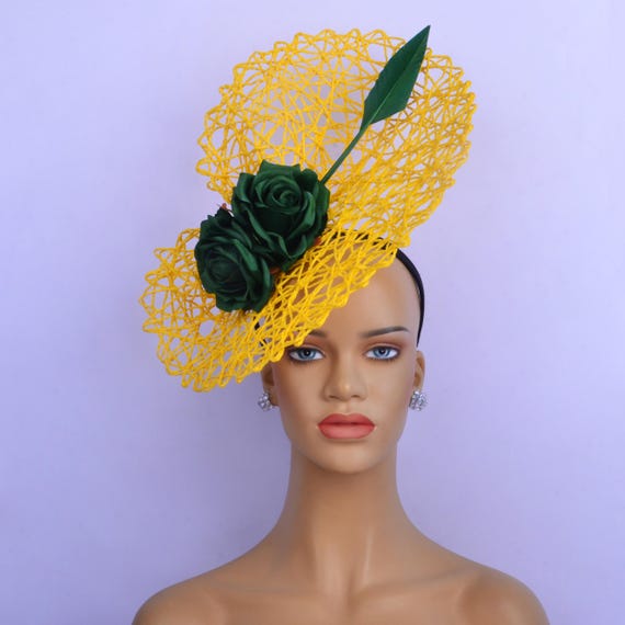 Yellow Kentucky Derby Hat: Silk Flowers & Feather Fascinator 