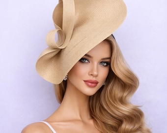 Beige Kentucky Derby Hat: Tea Party Fascinator, Wedding Race Day
