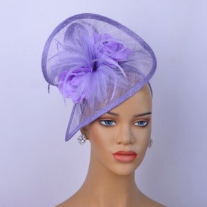 New light purple sinamay fascinator with feathers/silk flowers,Party Hat,Church Hat,Melbourne cup,Kentucky Derby,Fancy Hat,wedding hat. image 1