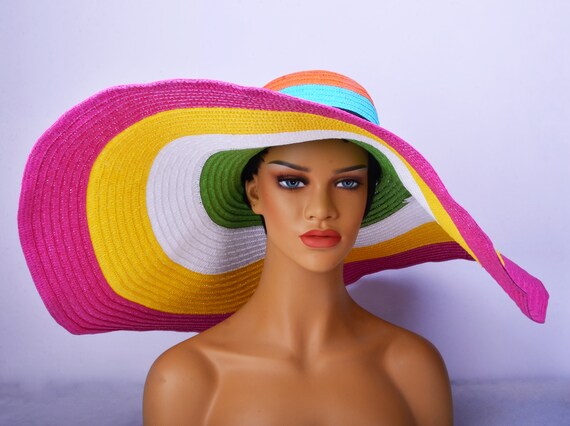 Rainbow Stripes Wide Brim Oversized Beach/straw/beach Hat for Women Large  Straw Hat Anti-uv Sun Protection Foldable Sun Shade Hat Cap Cover. 