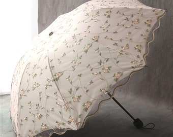 Floral Embroidery Parasol – UV Protection Sun & Rain Umbrella - Etsy