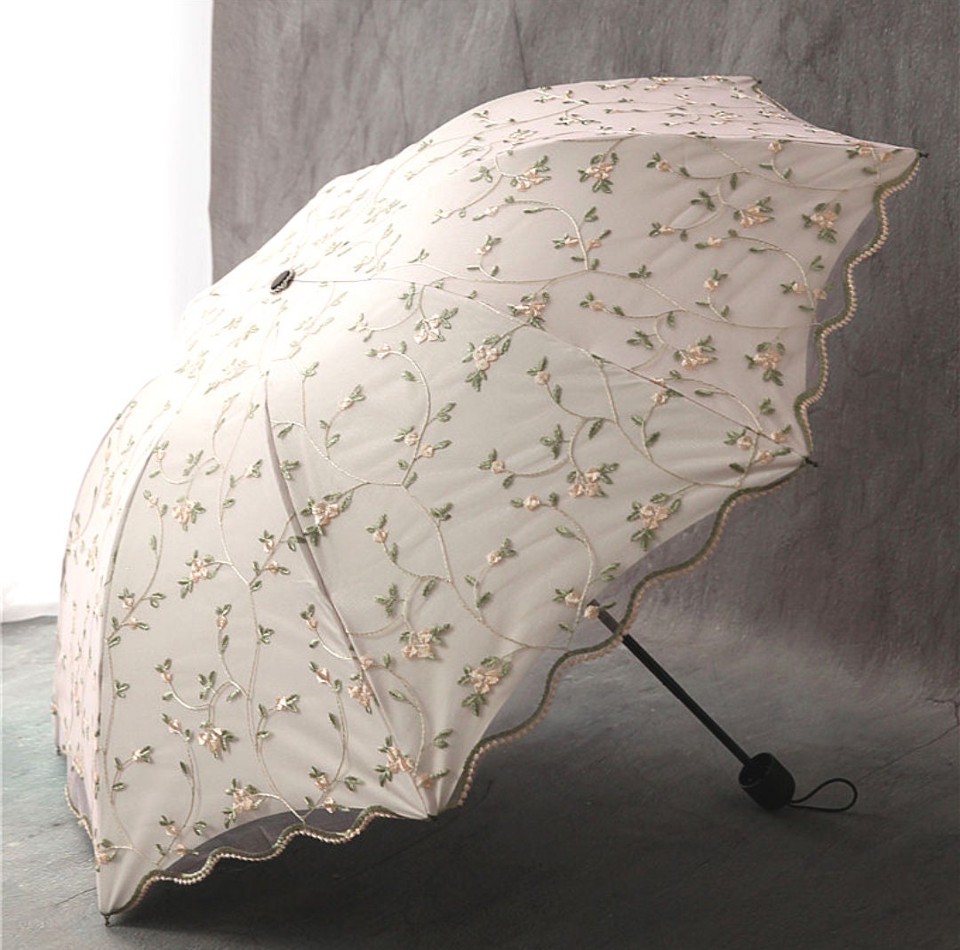 Floral Embroidery Parasol – UV Protection Sun & Rain Umbrella - Etsy