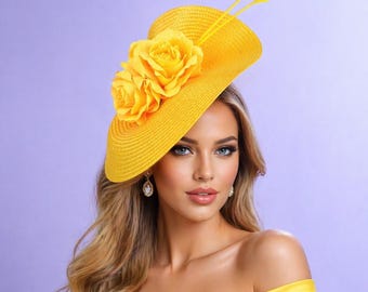 Yellow Kentucky Derby Hat: Floral Fascinator, Tea Party Headband