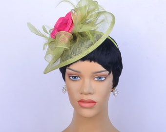 New sinamay fascinator with slik flower,tea Party,Church Hat,Melbourne cup,Kentucky Derby hat,Fancy Hat,wedding hat,party hat,fascinator.