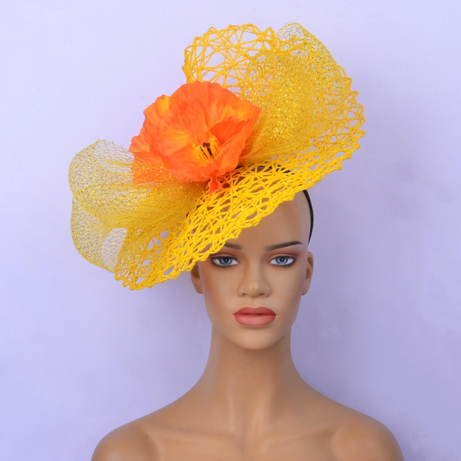Coronation/Derby hat and Antique silk yellow  flower hat  wTrafari brooch o/p 95 Vintage WHITTALL & SHON Ladies Church Hat Yellow & Black  main image 4