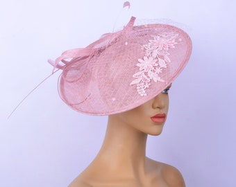 Blush pink sinamay fascinator,embroidery fascinator,Party Hat,Church Hat,Melbourne cup,Kentucky Derby,Fancy Hat,wedding hat,tea party hat.