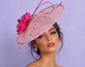 Blush Pink Sinamay Fascinator Hat for Women – Kentucky Derby, Tea Party, Wedding