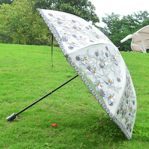 Guarda-sol de verão com bordado bege, proteção UV, presente de verão, chá de panela, presentes de aniversário, coquetel, decoração de casamento, guarda-chuva de verão.