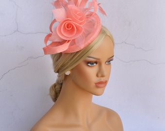 Blush pink Feather sinamay Hat Fascinator,Women's Tea Party Hat,British,Melbourne cup,Kentucky Derby Hat,Fancy Hat,wedding hat,two colours.