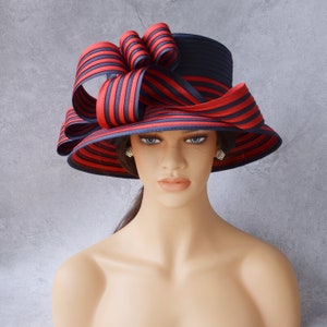 Satin hat formal hat for Church Hat Kentucky derby,Party hat,Church hat,Dressey hat,Millinery,Cocktail hat,tea party hat,gift,wedding hat. Red navy blue