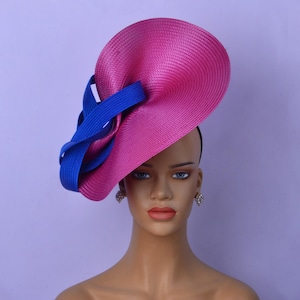 Kentucky Derby Hat: Fuchsia & Royal Blue Straw Fascinator