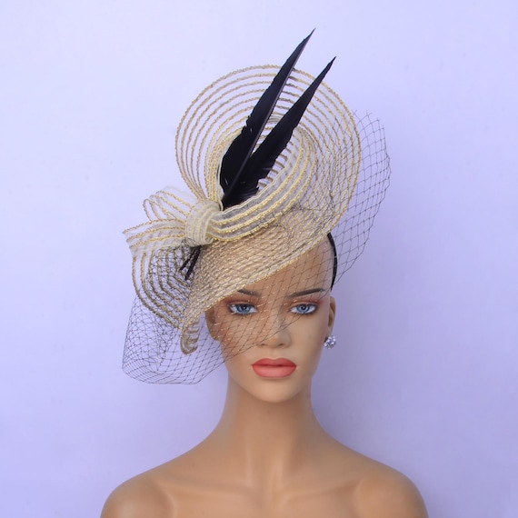 Gold Kentucky Derby Fascinator: Feathered Tea Party Hat - Etsy display picture 2