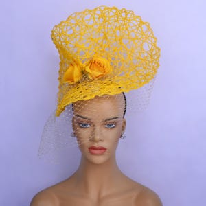 Yellow Kentucky Derby Hat: Straw Floral Fascinator