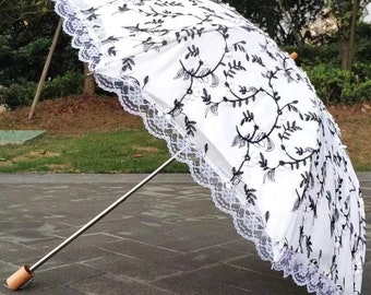 Stylish Embroidery Parasol,UV Protection,Wedding,Bridal Shower,Quinceanera,Cocktail Party,gift,Umbrella Wedding Decoration,Lace umbrella.