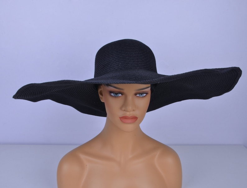 Black Wide Brim Oversized Beach Hats/straw Hat/beach Hat for Etsy