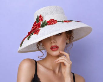 Ivoor geborduurde Sinamay-hoed– Kentucky Derby Church-huwelijkshoed