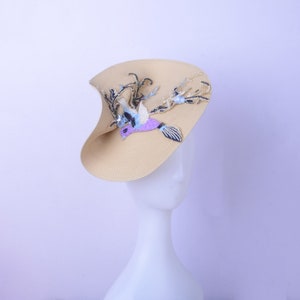 New beige kentucky derby hat,tea party hat,embroidery fascinator,Church Hat,Melbourne cup,luncheon fascinator Hat,wedding fascinator.