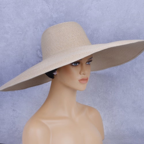 Beige Oversized Straw Beach Hat for Women Extra Large Brim Etsy