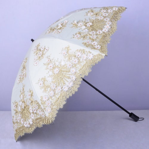Pink Peony Embroidered Parasol, UV Protection Sun Umbrella