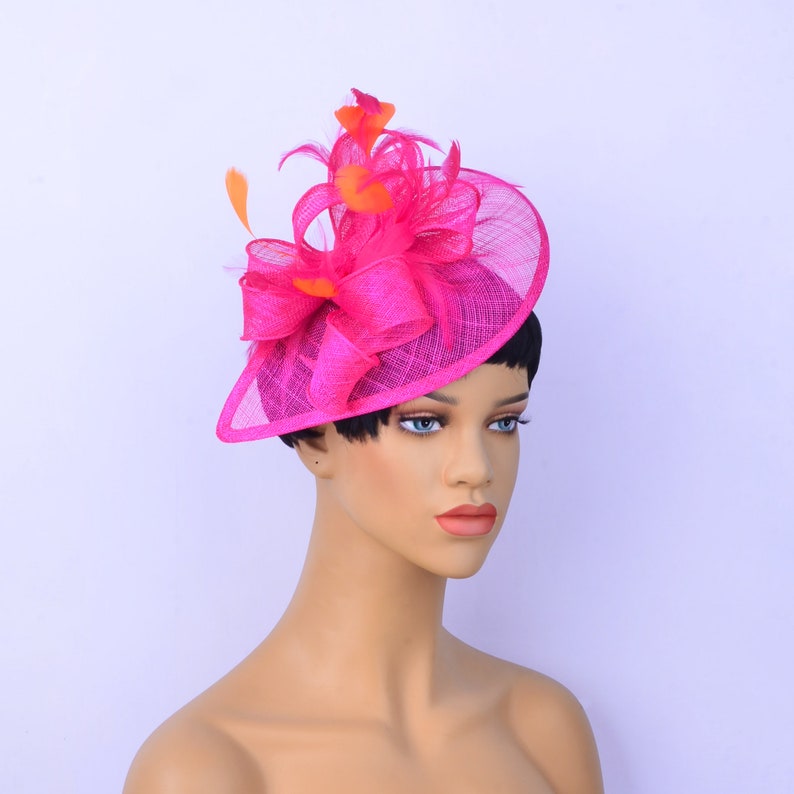 Fuchsia Orange Sinamay Fascinator,party Hat,church Hat,melbourne Cup