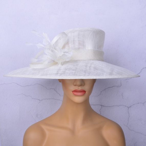 Kentucky Derby Hat: Ivory Sinamay Wide Brim for Church & Tea Party