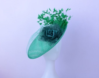 New green sinamay fascinator,Party Hat,Church Hat,Melbourne cup,Kentucky Derby,Fancy Hat,wedding hat,tea party hat,bride prom gifts.