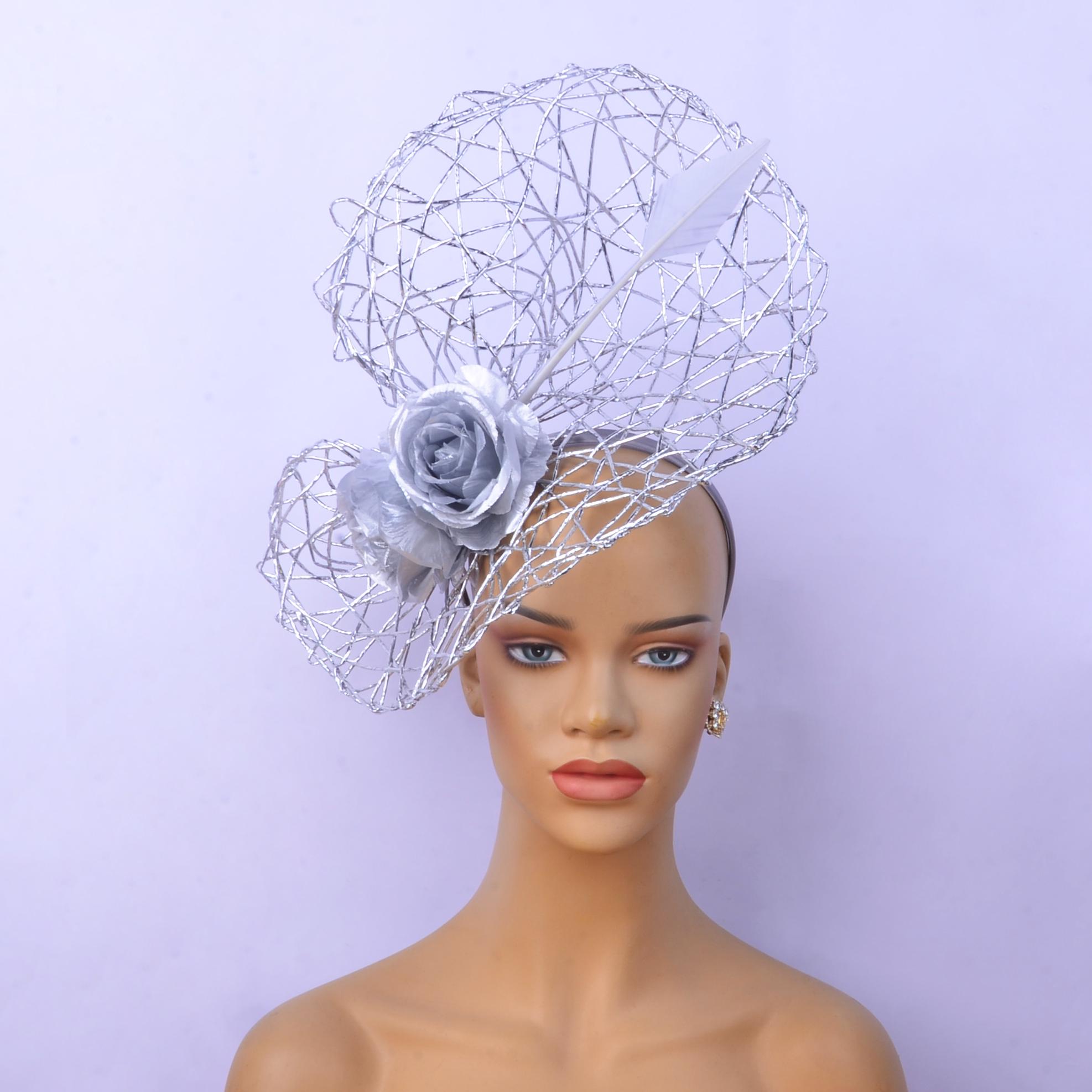 Gold Gorgeous 3PC Veiled Fascinator Kentucky Derby Preakness Church Wedding Tea Feather Kentucky Derby Hat Flower Fascinator - Champagne  main image 2